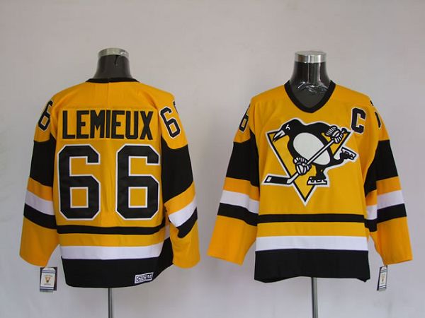 Penguins #66 Mario Lemieux Stitched Yellow Mitchell Ness Jersey - Zenithce