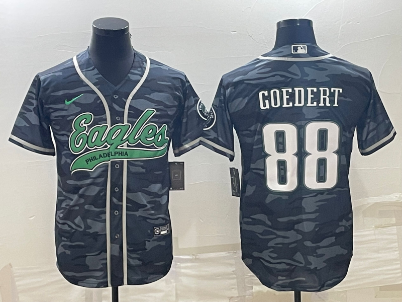 Philadelphia Eagles #88 Dallas Goedert Grey Camo With Patch Cool Base Stitched Baseball Jersey - Zenithce