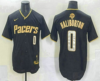 Indiana Pacers #0 Tyrese Haliburton Black Gold 2025 Finals Vapor Stitched Baseball Jersey - Zenithce