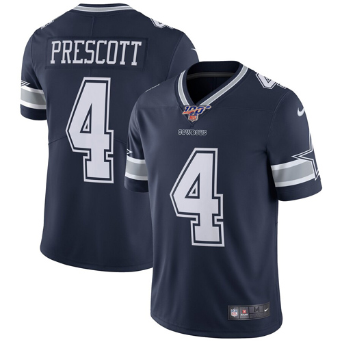 Dallas Cowboys 100th #4 Dak Prescot Navy Vapor Untouchable Limited Stitched Jersey - Zenithce