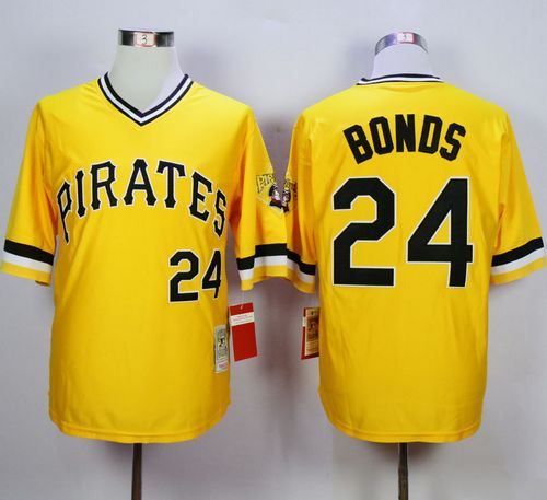 Mitchell And Ness Pirates #24 Barry Bonds Yellow Throwback Stitched Jersey - Zenithce