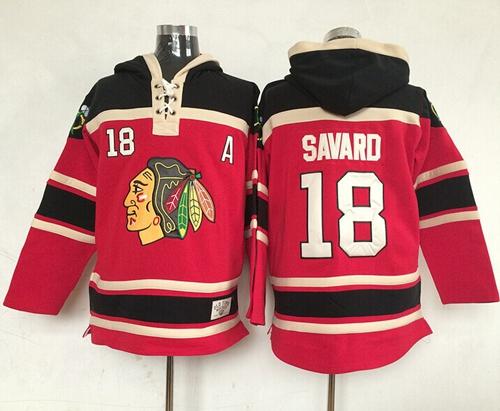 Blackhawks #18 Denis Savard Red Sawyer Hooded Sweatshirt Stitched Jersey - Zenithce