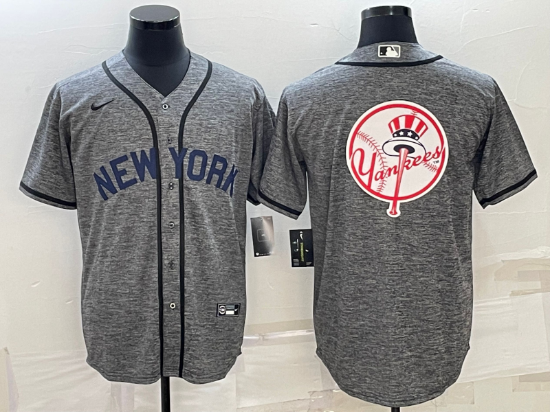 New York Yankees Gray Team Big Logo Cool Base Stitched Jersey - Zenithce