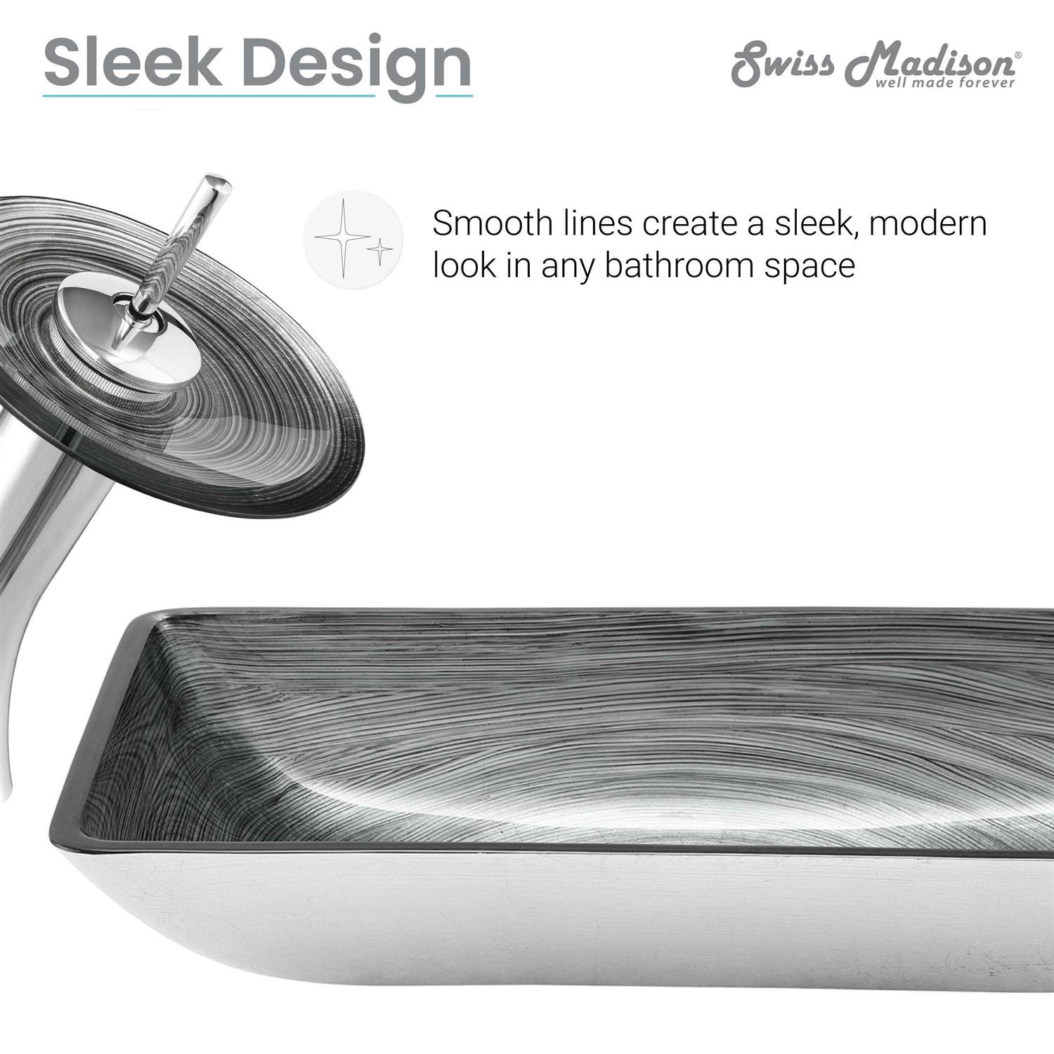 Swiss Madison Cascade Rectangular Glass Vessel Sink with Faucet SM-VSF - Zenithce
