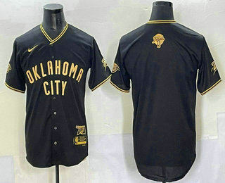 Oklahoma City Thunder Blank Black Gold 2025 Finals Vapor Stitched Baseball Jersey - Zenithce