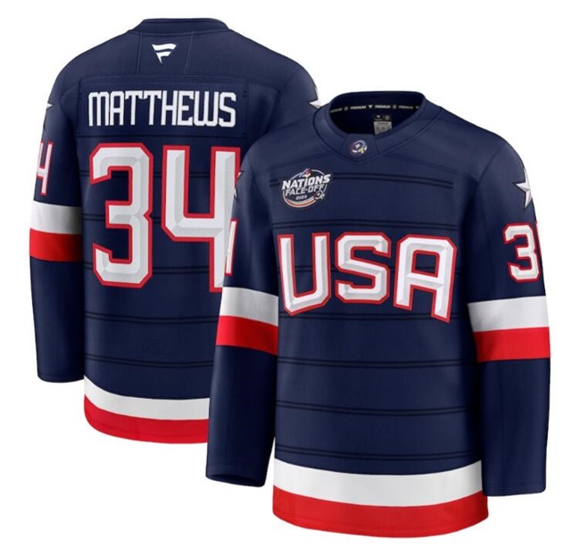 USA #34 Auston Matthews Navy 2025 4 Nations Face-Off Stitched Jersey - Zenithce