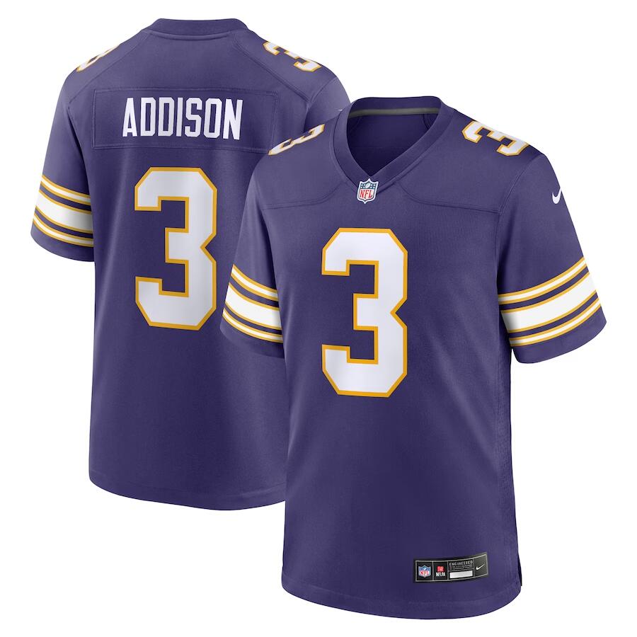 Minnesota Vikings #3 Jordan Addison Purple Classic Game Stitched Jersey - Zenithce