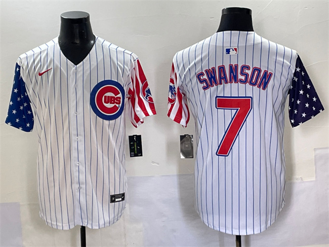 Chicago Cubs #7 Dansby Swanson White Pinstripe 2025 Independence Day Vapor Premier Limited Stitched Jersey - Zenithce
