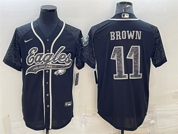 Philadelphia Eagles #11 A. J. Brown Black Reflective With Patch Cool Base Stitched Jersey - Zenithce