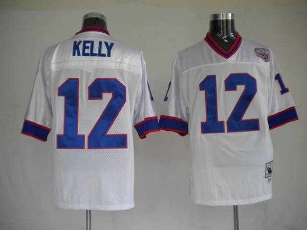 Mitchell Ness Bills #12 Jim Kelly White Stitched Throwback Jersey - Zenithce