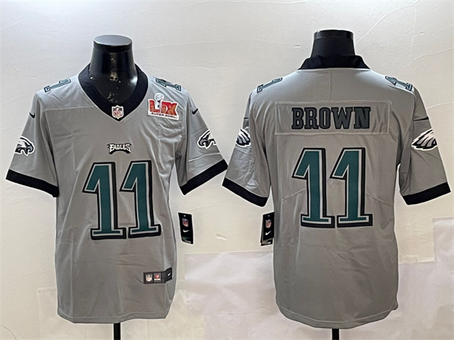 Philadelphia Eagles #11 A. J. Brown Gray 2025 Super Bowl LIX Patch Vapor Untouchable Limited Stitched Jersey - Zenithce