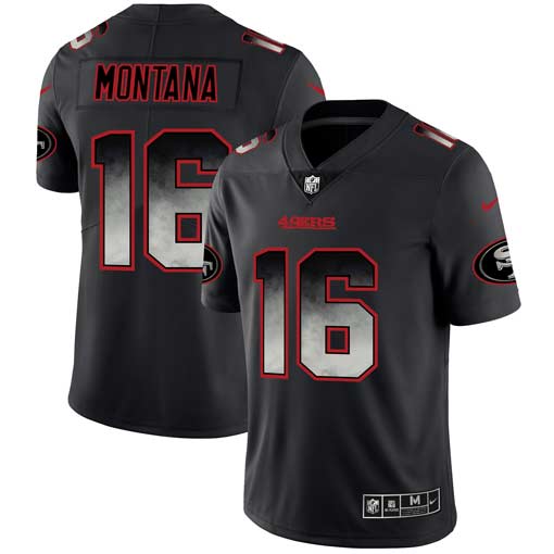 San Francisco 49ers #16 Joe Montana Black 2019 Smoke Fashion Limited Stitched Jersey - Zenithce
