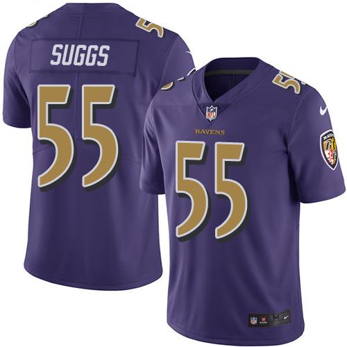 Ravens #55 Terrell Suggs Purple Stitched Limited Rush Nike Jersey - Zenithce