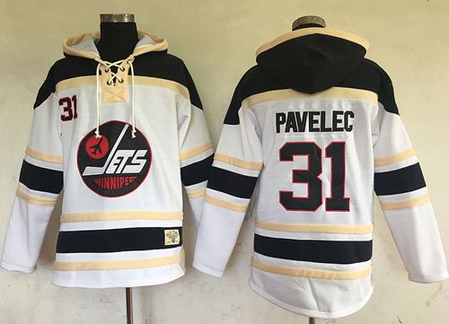 Jets #31 Ondrej Pavelec White Sawyer Hooded Sweatshirt Stitched Jersey - Zenithce
