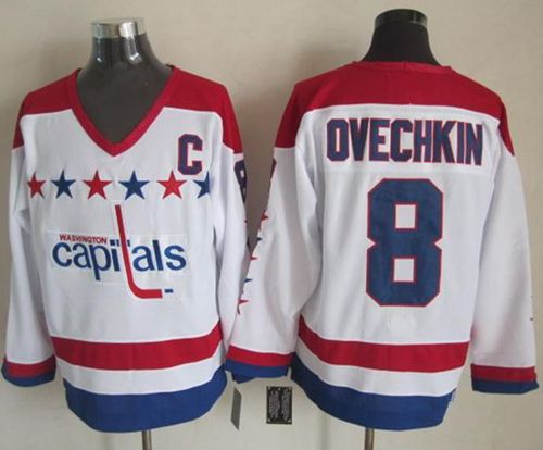 Capitals #8 Alex Ovechkin White CCM Throwback Stitched Jersey - Zenithce