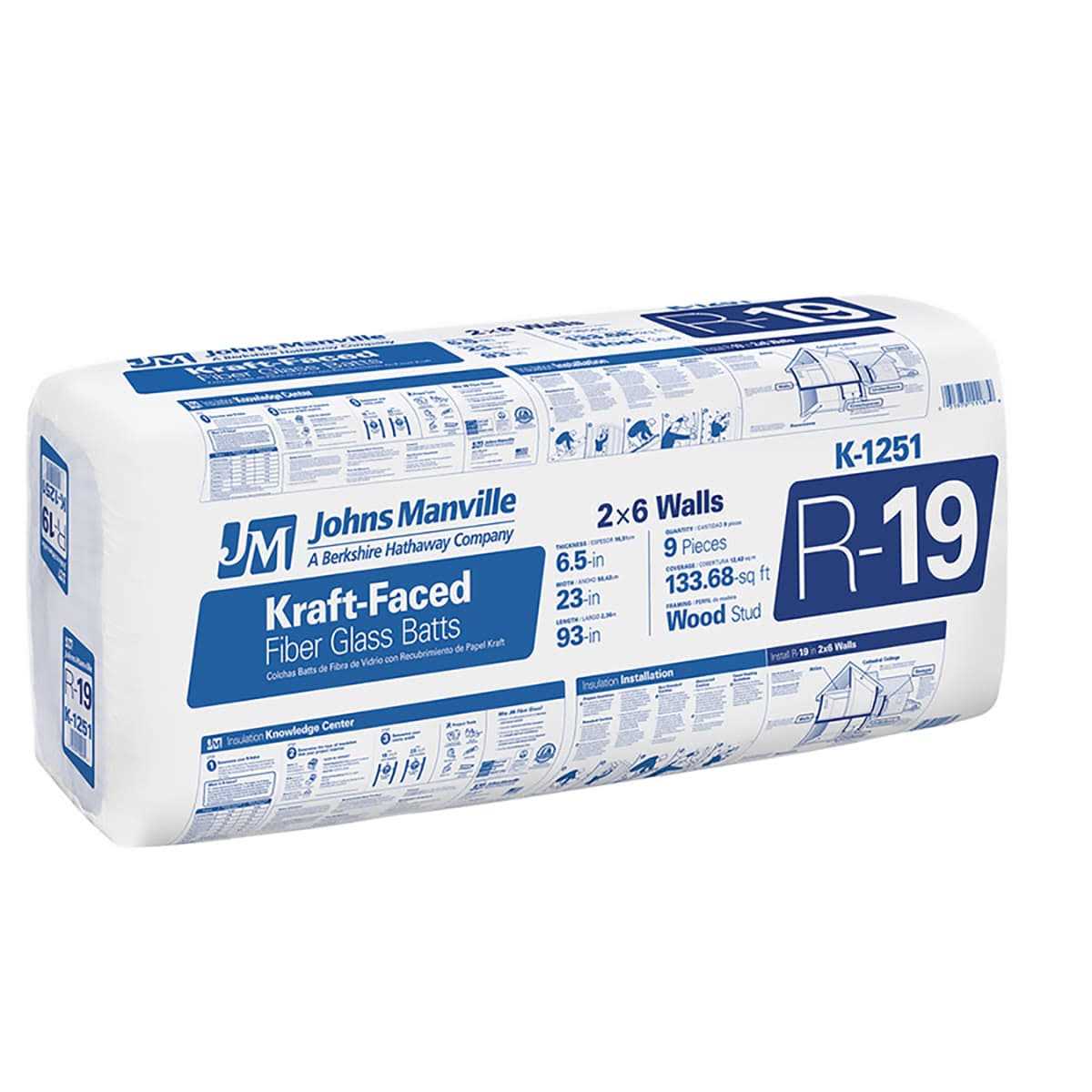 Johns Manville R13 Kraft-Faced Fiberglass Insulation Batt - Zenithce