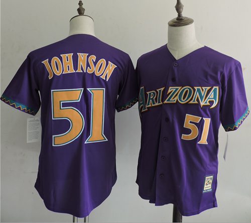 Mitchell And Ness Diamondbacks #51 Randy Johnson Purple Throwback Stitched Jersey - Zenithce