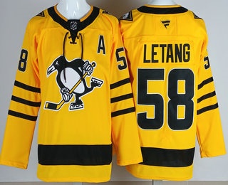 Pittsburgh Penguins #58 Kris Letang Yellow Alternate Authentic Jersey - Zenithce