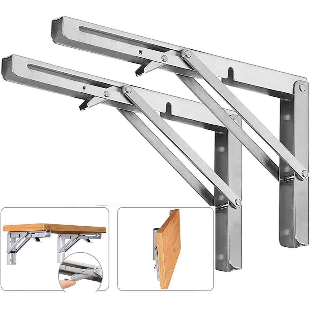 Folding Shelf Brackets Max Load 300 lb Heavy Duty Stainless Steel Collapsible Wall Mounted Shelf Brackets for Table - Zenithce