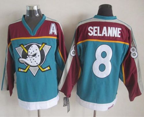 Ducks #8 Teemu Selanne Red Turquoise CCM Throwback Stitched Jersey - Zenithce