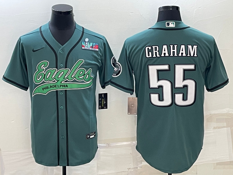 Philadelphia Eagles #55 Brandon Graham Green With Super Bowl LVII Patch Cool Base Stitched Baseball Jersey - Zenithce
