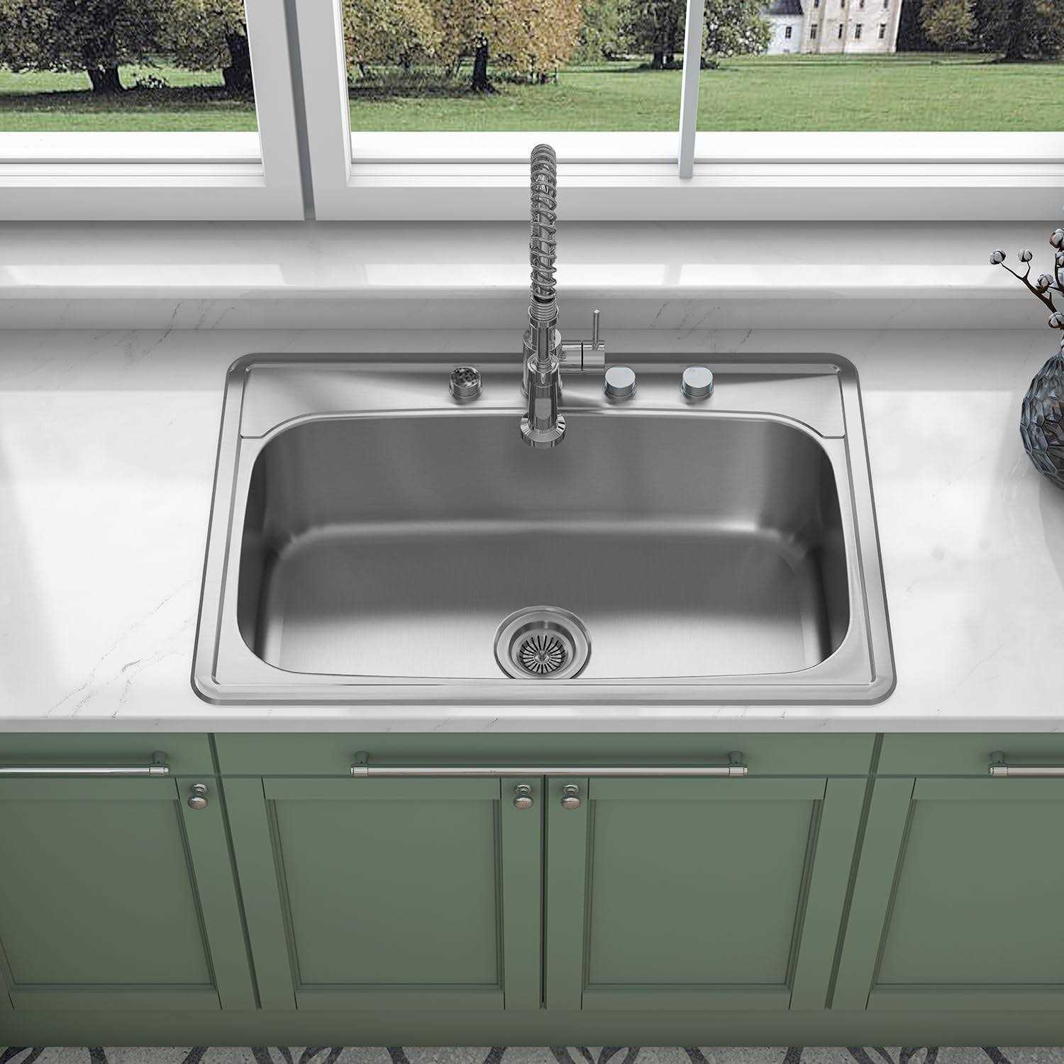 Sinber Drop in Single Bowl 304 Stainless Steel Kitchen Sink HT3322S-S-9W - Zenithce