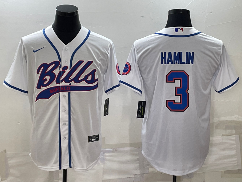 Buffalo Bills #3 Damar Hamlin White With Patch Cool Base Stitched Baseball Jersey - Zenithce