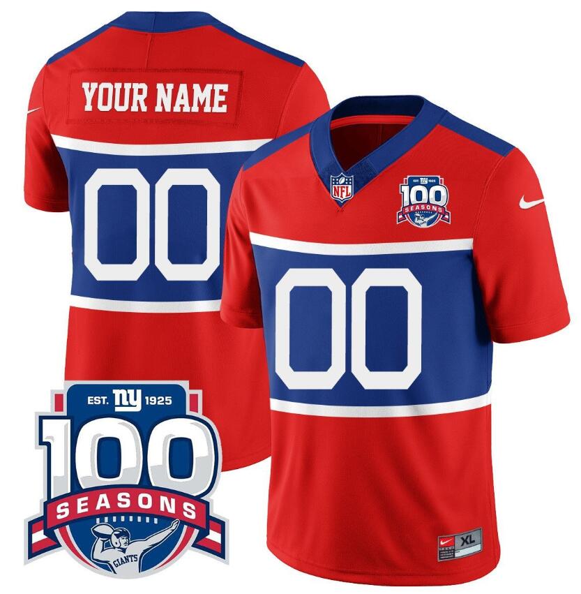 New York Giants Custom Century Red 100TH Season Commemorative Patch Limited Stitched Jersey - Zenithce