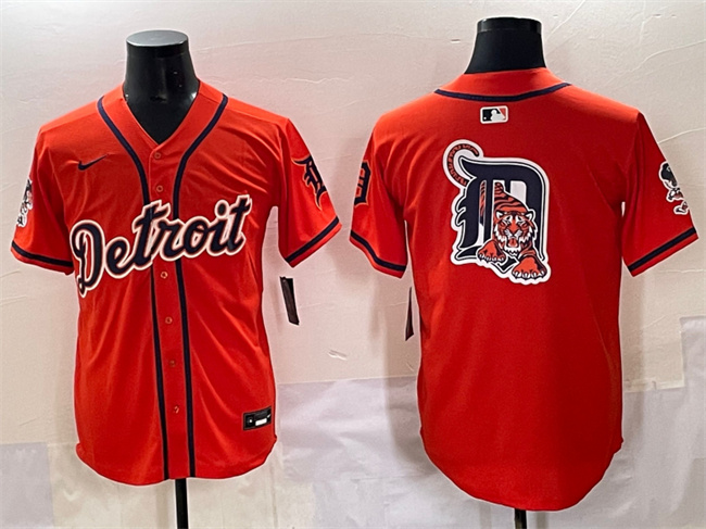 Detroit Tigers Team Big Logo Orange With Patch Vapor Premier Limited Stitched Jersey - Zenithce