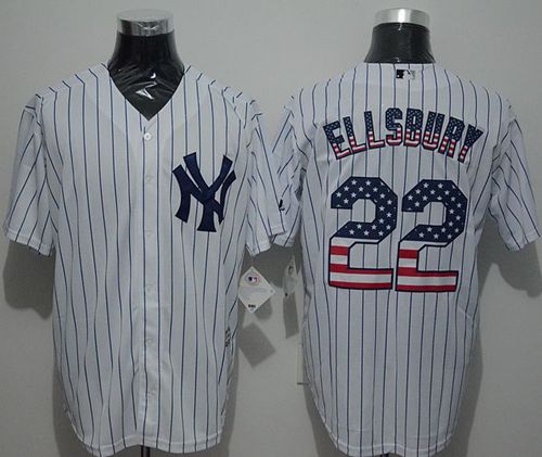 Yankees #22 Jacoby Ellsbury White Strip USA Flag Fashion Stitched Jersey - Zenithce
