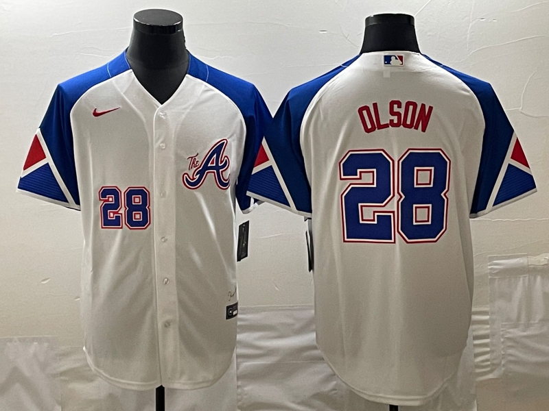 Atlanta Braves #28 Matt Olson White 2023 City Connect Cool Base With Patch Stitched Jersey - Zenithce