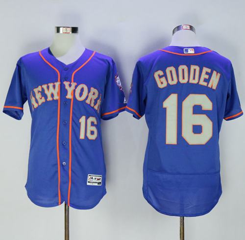 Mets #16 Dwight Gooden Blue(Grey NO.) Flexbase Authentic Collection Stitched Jersey - Zenithce