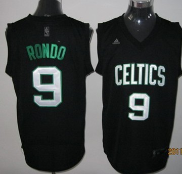 Boston Celtics #9 Rajon Rondo Black With White With Green Name Jersey - Zenithce