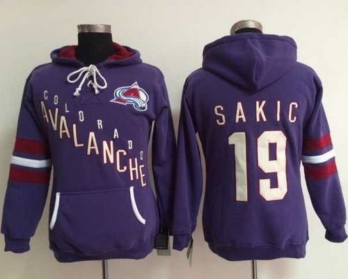Colorado Avalanche #19 Joe Sakic Purple Women's Old Time Heidi NHL Hoodie - Zenithce