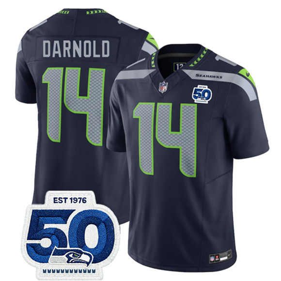 Seattle Seahawks #14 Sam Darnold Navy 2025 F.U.S.E. 50th Anniversary Patch Vapor Limited Football Stitched Jersey - Zenithce