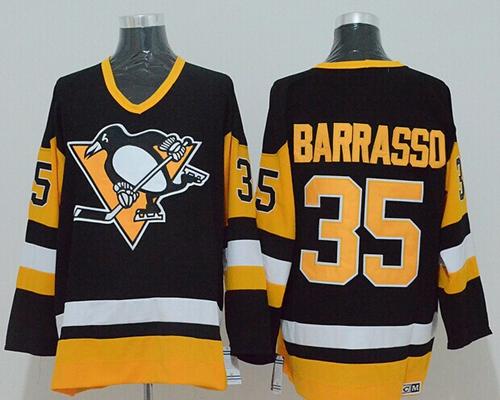 Mitchell Ness Penguins #35 Tom Barrasso Black Stitched Jersey - Zenithce