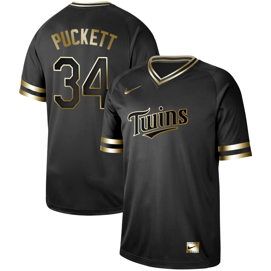 Minnesota Twins #34 Kirby Puckett Black Gold Stitched Jersey - Zenithce
