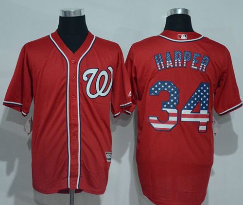 Nationals #34 Bryce Harper Red USA Flag Fashion Stitched Jersey - Zenithce