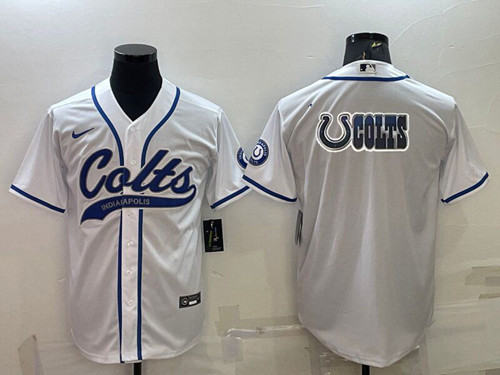 Indianapolis Colts White Team Big Logo With Patch Cool Base Stitched Baseball Jersey - Zenithce