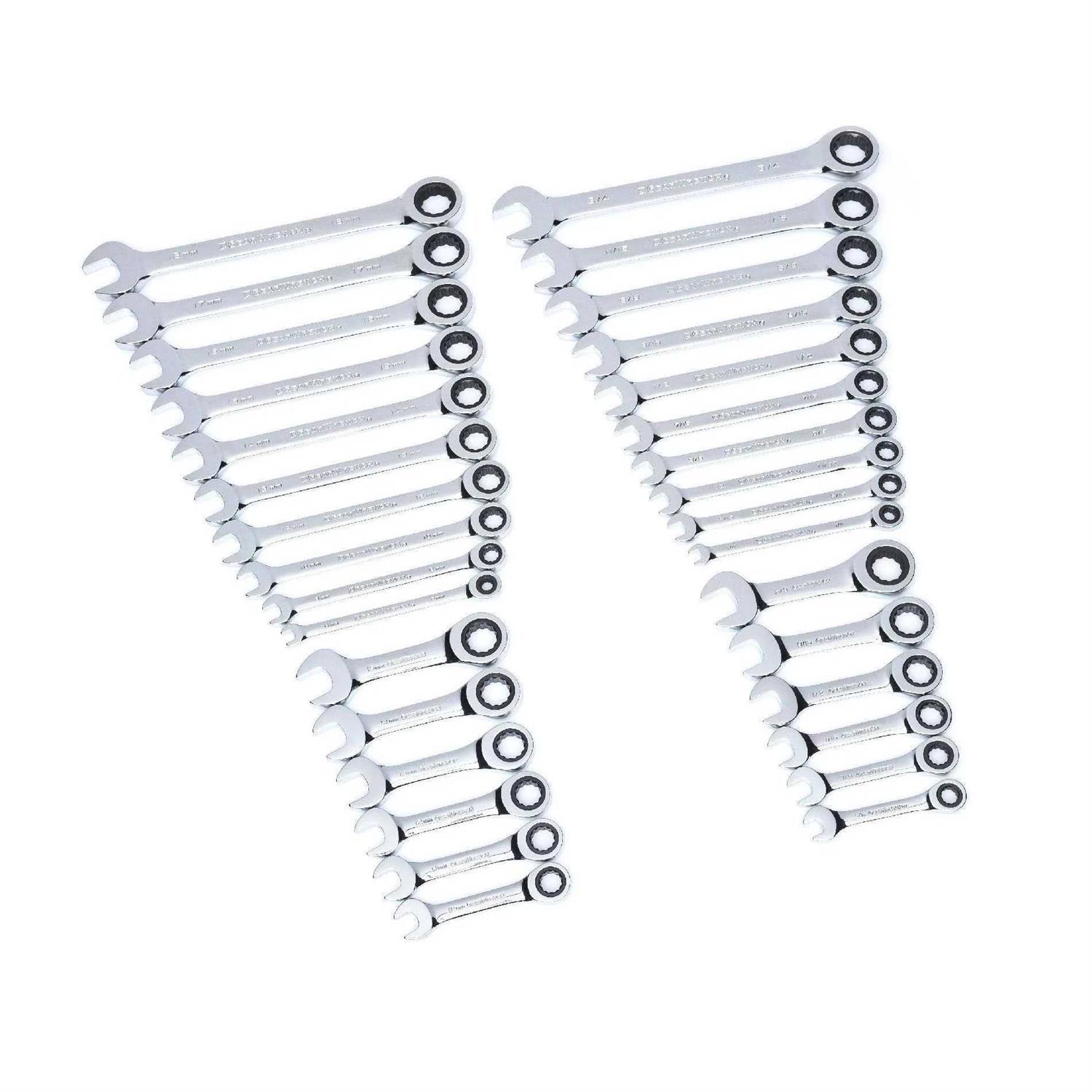 GEARWRENCH 30 Piece 12 Point Ratcheting Combination SAE/Metric Wrench Set with Wrench Racks - Zenithce
