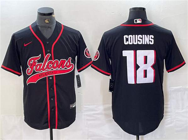 Atlanta Falcons #18 Kirk Cousins Black With Patch Cool Base Stitched Jersey - Zenithce