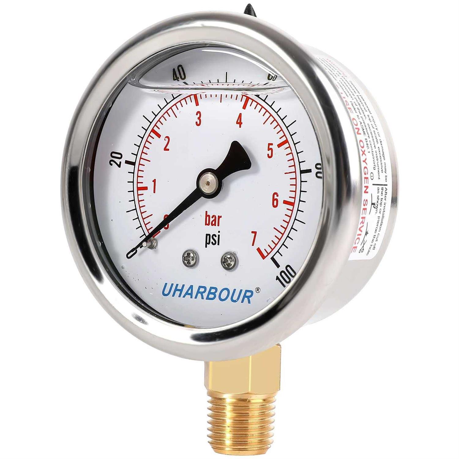 Uharbour Glycerin Filled Pressure Gauge Stainless Steel Case - Zenithce