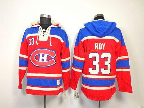 Canadiens #33 Patrick Roy Red Sawyer Hooded Sweatshirt Stitched Jersey - Zenithce