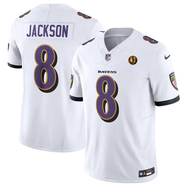 Baltimore Ravens #8 Lamar Jackson White 2023 F.U.S.E. With John Madden Patch Vapor Limited Jersey - Zenithce