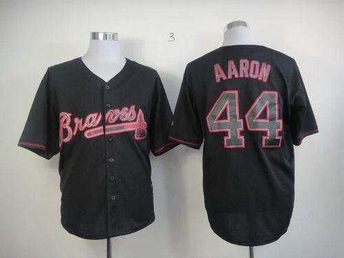 Braves #44 Hank Aaron Black Fashion Stitched Jersey - Zenithce