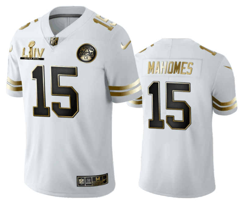 Kansas City Chiefs #15 Patrick Mahomes White Super Bowl LIV Golden Edition Limited Stitched Jersey - Zenithce