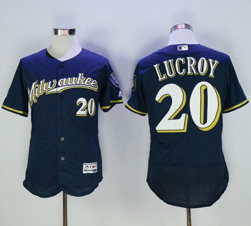 Brewers #20 Jonathan Lucroy Navy Blue Flexbase Authentic Collection Stitched Jersey - Zenithce