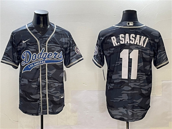 Los Angeles Dodgers #11 Roki Sasaki Gray Camo With Patch Cool Base Stitched Jersey - Zenithce