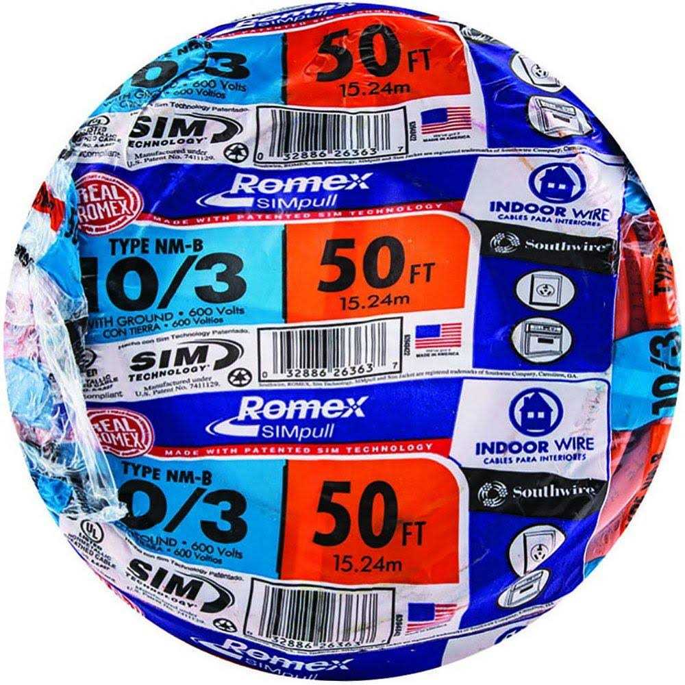 Southwire 63948421 25′ 10/3 with Ground Romex Brand SIMpull Residential Indoor Electrical Wire Type NM-B, Orange - Zenithce