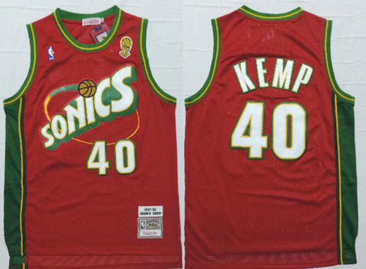 Seattle Supersonics #40 Shawn Kemp 1997-98 Red Hardwood Classics Soul Swingman Throwback Jersey - Zenithce